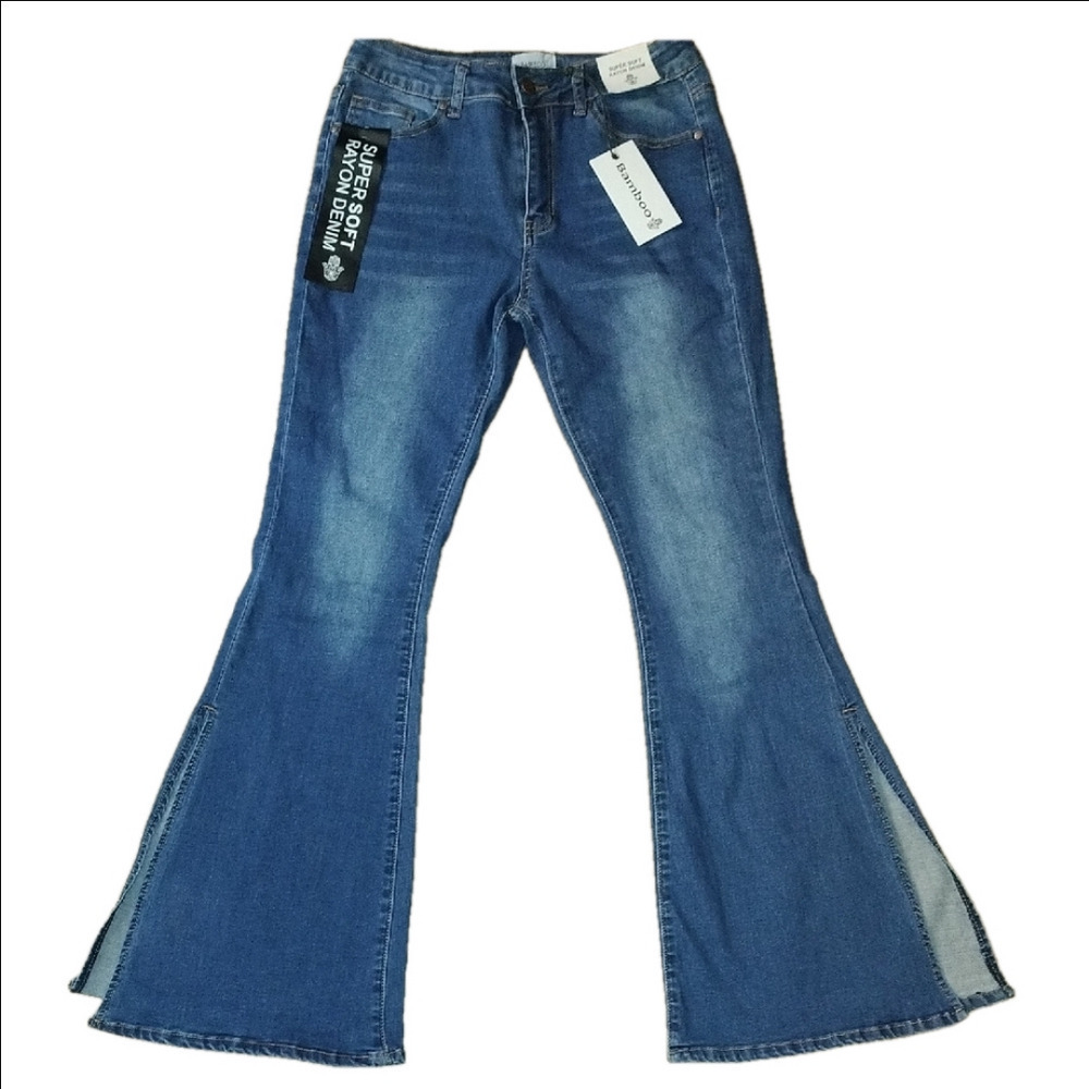 BAMBOO Blue Flare Wide Leg Jeans Retro Charm